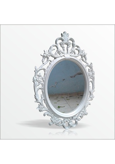 50X70Cm Oymalı Rustik Beyaz Çerçeveli Antik Duvar Boy Aynası Beyaz