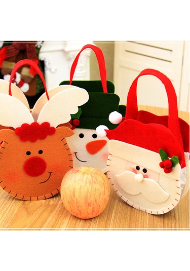 Geeksen Korkusuz Kumaş Noel Hediye Çantası - Kar Tanrısı Desenli Şeker Çantası, Büyük Kapasiteli Noel Dekorasyonu