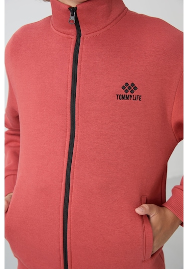 Tommy Life Kiremit-siyah Pamuklu Kalın İçi Tüylü Yumuşak Dokulu Standart Fit Nakışlı Erkek Çocuk Eşofman Takım Kiremit