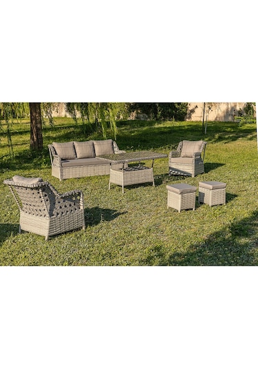 Btkconsept Lupa Eslem Rattan Bahçe Mobilyasi 3+1+1 Puf Ve Salıncak " Masali Gri