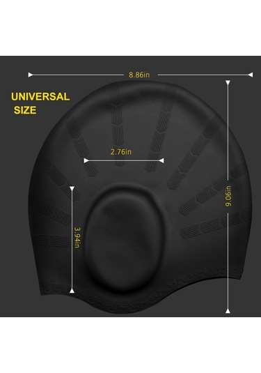 Yüzme Bone Siyah , Silikon Unisex Yüzme Bone, Uzun Saç Şapkası Siyah