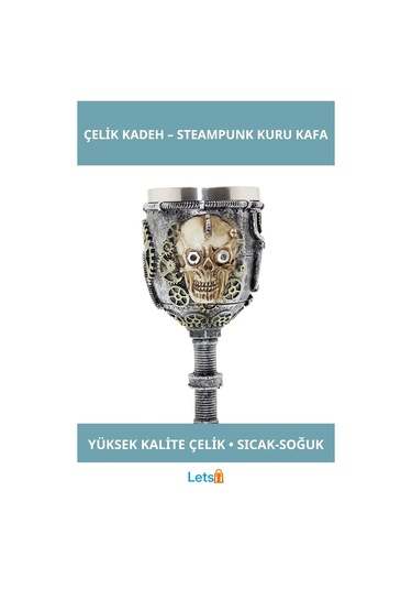 Tasarım Paslanmaz Çelik Kadeh Bardak Steampunk Kuru Kafa Detaylı 1 Adet