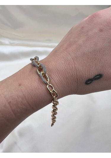 İthal Vip Üç Boyutlu Taşlı Halka Bileklik Altın - Gümüş