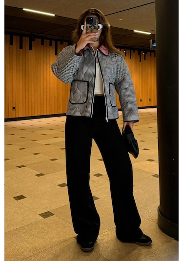 Siyah Pötikareli Cepli Kadın Mont Mg2488 Siyah