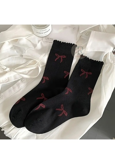 Trampler 4 Çift Kadın Fiyonklu Kalp Desenli Çorap Kadın Mevsimli Uzun Çok Renkli Çorap Çok Renkli