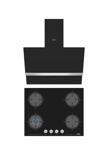 Simfer Steam Siyah 2'li Cam Ankastre Set (3653 Ocak + 8738 Davlumbaz)
