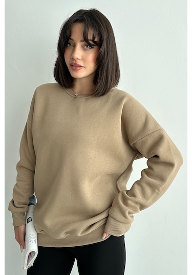 Kadın Vizon Bisiklet Yaka Oversize Sweatshirt Çok Renkli
