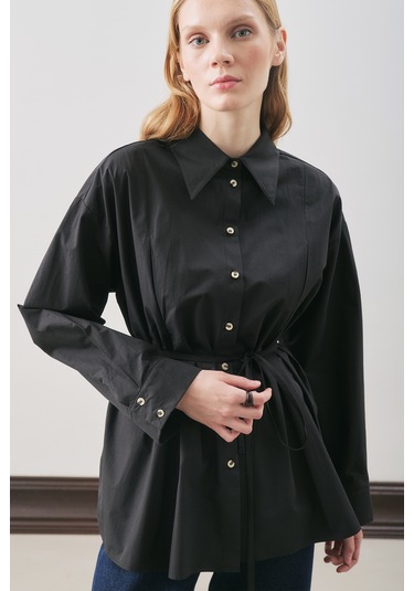 Parçalı Tasarım Gömlek Siyah Siyah