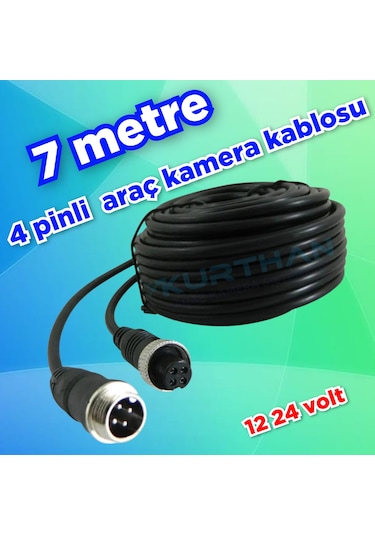 4 Pinli 7 Metre Ticari Araç Kamera Kablosu 12-24 Volt