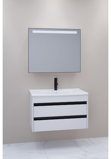 Levante 85 Cm Beyaz Lavabolu Banyo Dolabı Lvn Aynalı - Boy Dolap Hariç Beyaz