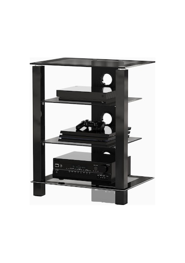 Fitueyes Tv/hifi Rafı, Cam & Alüminyum, Ayarlanabilir, 570 420 739 Mm Tv Ünitesi Siyah