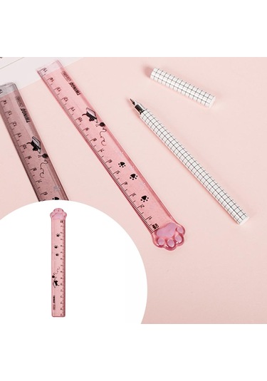 Dolıty Sevimli Öğrenci Cetveli Kedi Pençe Şeklinde Pembe