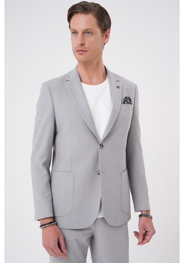 Comfort Fit Mono Yaka Torba Cep Casual Gri Ceket C 708 Gri