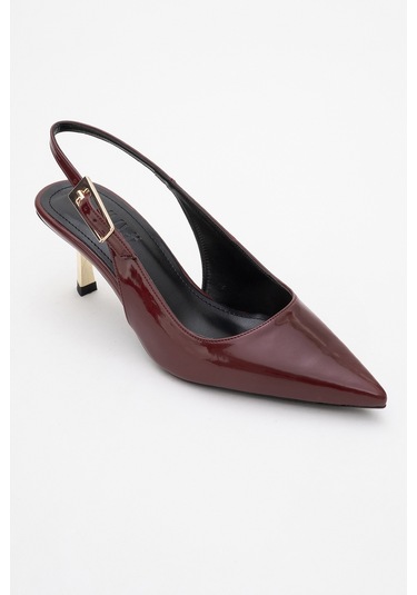 Arty Bordo Rugan Sivri Burun Arkası Açık Kadın İnce Topuklu Ayakkabı Bordo