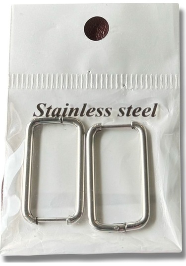 Uzun Dikdörtgen Klipsli Çelik Küpe Gri