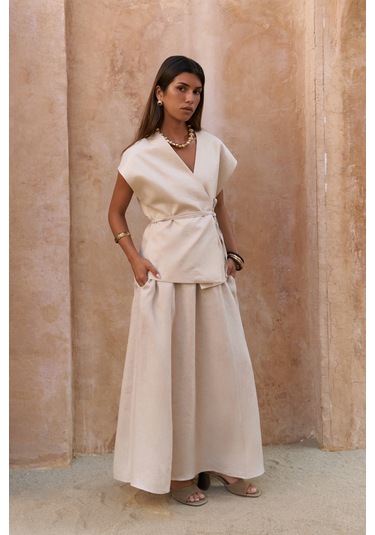 Fiametta Salaş Taş Keten Yelek Etek Takım Taş