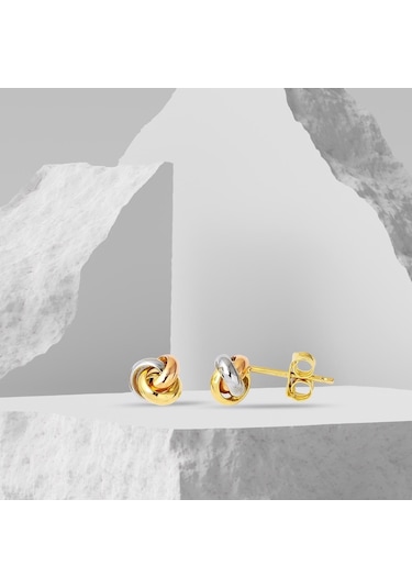 Bilezikci Düğüm Taşsız Altın Klipsli Küpe 14adkp174