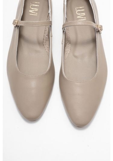 Lunaıre Vizon Hakiki Deri Tek Bantlı Sivri Burun Kadın Babet Ayakkabı Vizon