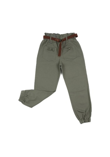 Kadın Kahverengi Kemerli Bel Lastikli Haki Pantolon Haki