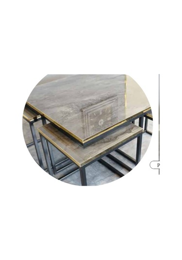 Mim Mermer - Siyah Kare 4+1 Pizza Orta Sehpa Mermer