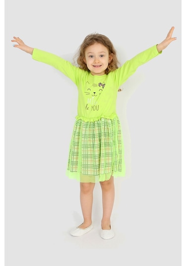 Kız Çocuk Elbise Tüllü 00032 Açık Yeşil
