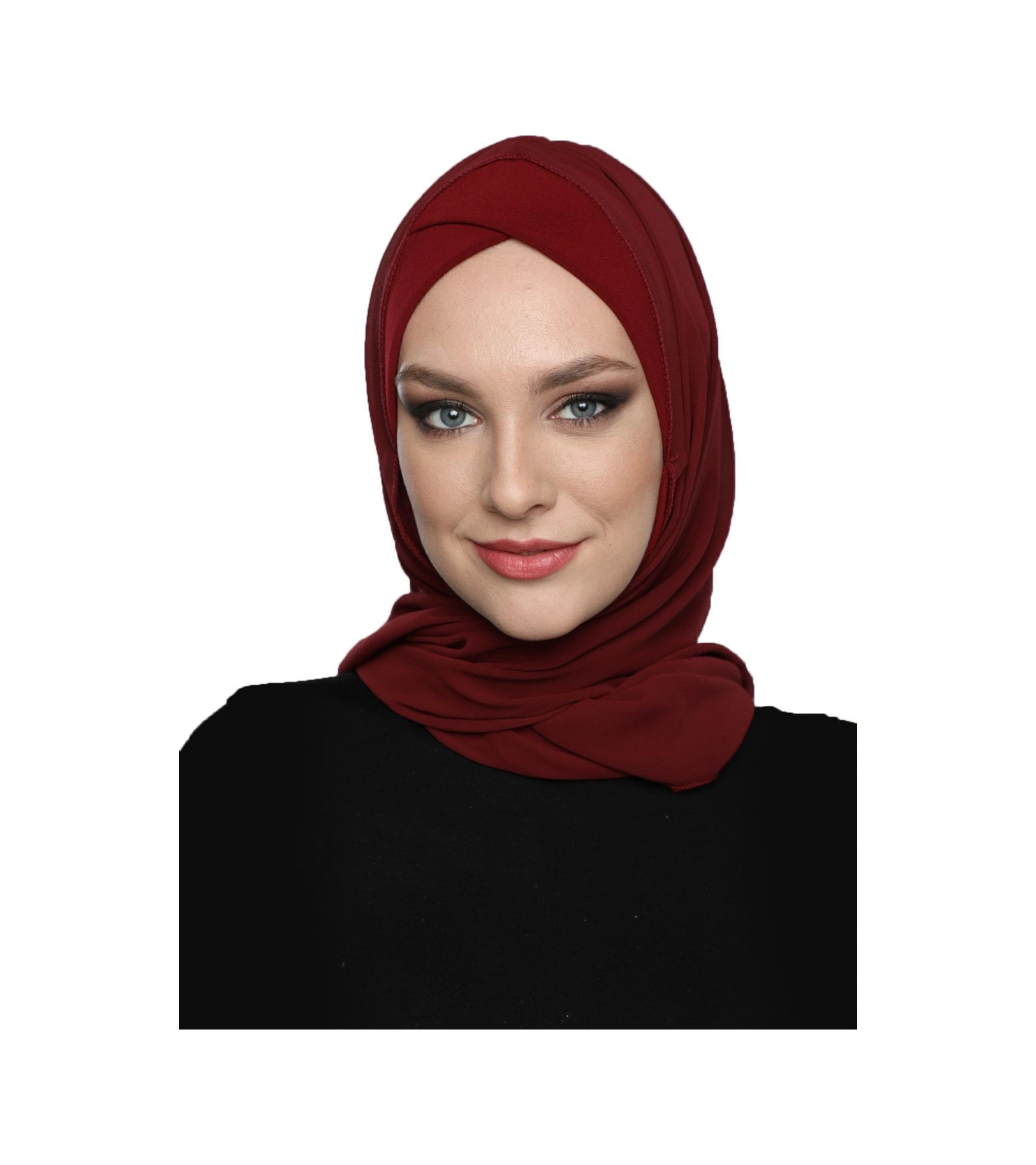 Şallı Takmatik Sade Bordo Hazır Türban Tesettür Bone Namaz Örtüsü Bordo