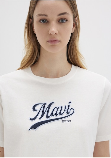 Mavi - Mavi Logo Baskılı Ekru Tişört 1613565-80194 Ekru