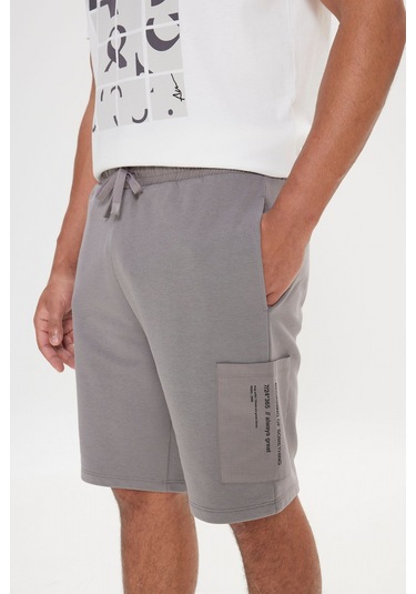 Ac&Co / Altınyıldız Classics Erkek Grı Standart Fit Normal Kesim Pamuklu Cepli Örme Şort Gri
