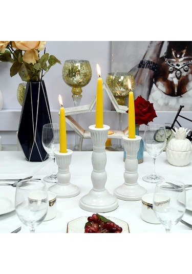 6 Lı Kısa Sarı Konik Şamdan Mum Yükseklik 18 Cm Sarı