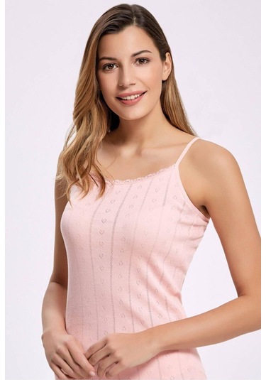 İlke Kadın İp Askılı Jakarlı Transferli Ribana Atlet 223 - 6 Adet Pudra