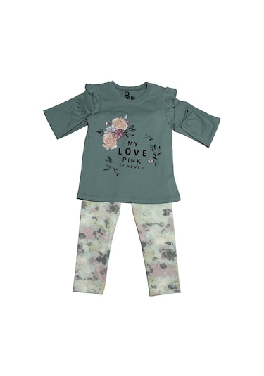 Baby Pink Çiçek Desenli Alt-üst Takım Yeşil