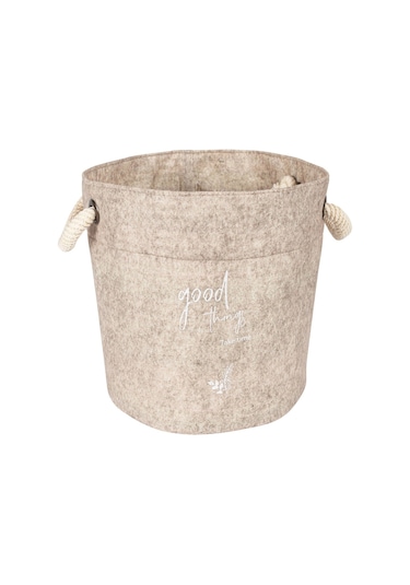 Keçe Kulplu Yuvarlak Çok Amaçlı Düzenleyici Sepet Organizer Kutu 19x17 - Bej
