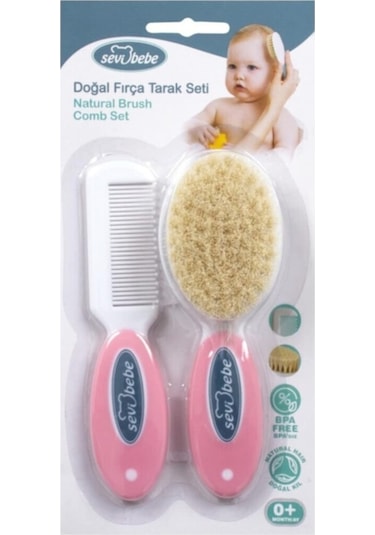 Sevi Bebe Naturel Fırça Tarak + Bebek Duş Başlığı Seti