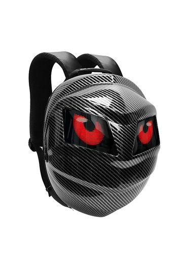 Karbon Fiber Led Gözlü Akıllı Sırt Çantası Sert Kasa, Usb Şarj Girişli, Işıklı Teknolojik Çanta Siyah