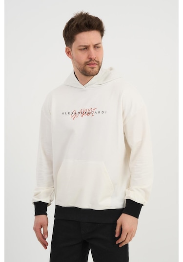 Alexandergardı Özel Unisex Baskılı Kapüşonlu Kanguru Cepli Sweatshirt Unx-0017602 Ekru