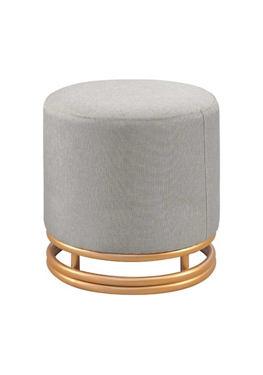 Nuvi Puf Gold Metal Çerçeveli Keten Çok Amaçlı Dekoratif Oturak, Makyaj Oturağı,montajsız Puf Bench Antrasit