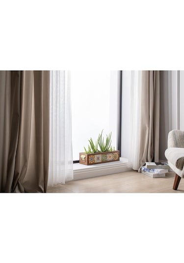 Halohope El Yapımı 5 Meksika Çinili Dekoratif Modern Ahşap Dikdörtgen Kaliteli Bahçe Balkon Saksı Saksılık