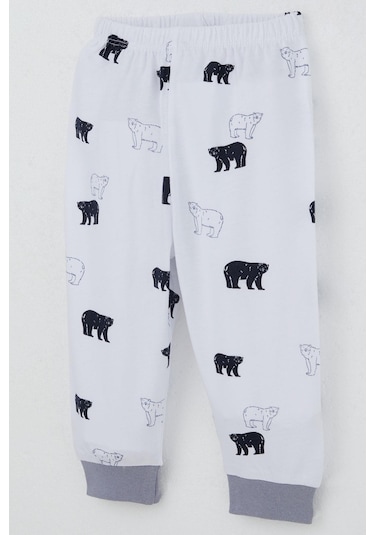 Breeze Erkek Bebek Eşofman Takım Omuzdan Patlı Sevimli Kutup Ayıcığı Desenli 4 Ay-1 Yaş, Beyaz Beyaz