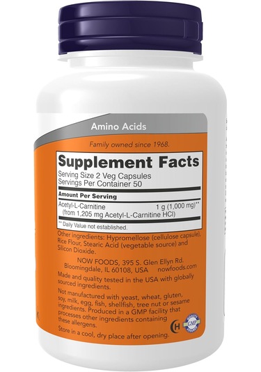 Now Foods Acetyl-l Carnitine 500 Mg Amino Acid Brain And Nerve 100 Veg Capsules Aromasız