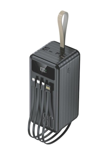 1080 80000mah Ledli 4 Çıkışlı Taşınabilir Hızlı Şarj Dijital Göstergeli Powerbank Siyah
