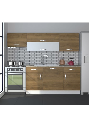 Decoraktiv Prestij 220 Mdf Hazır Mutfak Dolabı - Tezgah Dahil - Naturel Pera Meşe