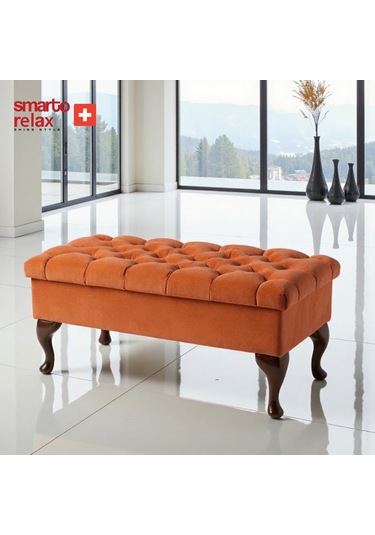 Smarto Relax Puf Mürren Sandıklı Ayaklı Kapitoneli Dekoratif 100x40x45 Cm Turuncu Turuncu