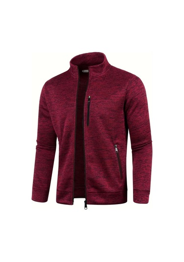 Ghassy Co. Erkek Kırçıllı Yüzey Hafif Rüzgar Geçirmez Tam Fermuarlı Polar Ceket Bordo