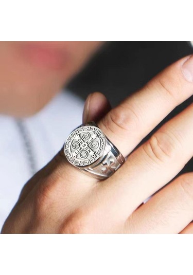 Gümüş Siyah Yüksek Kaliteli Katolik Patron İç İçe Yüzük Erkek Kadın 316l Paslanmaz Çelik Hip Hop Punk Takı Erkek İçin 7