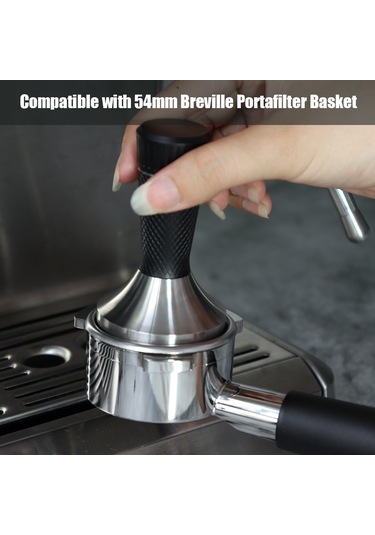 Konesam 53mm Çelik Kahve Tamper Ve Dağıtıcı 2'li Set - Breville 54mm Filtre Sepetine Uygun - Gümüş Gümüş