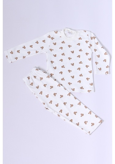 Hçm Bebek Pamuk Pijama Takımı Tenkli Baskılı Bisiklet Yaka A2 Kahverengi