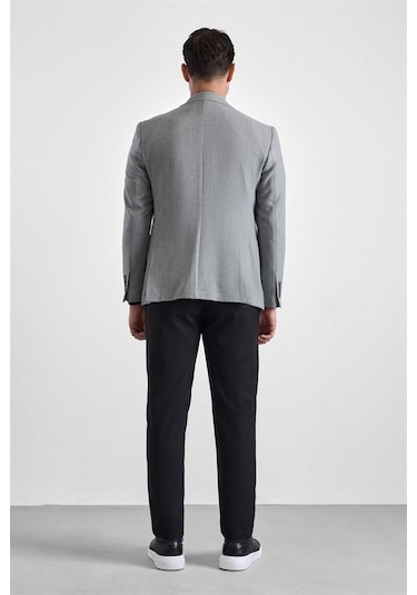 Süvari Gri Slim Mono Yaka Torba Cep 6 Drop Klasik Ceket Ct2021600416-s05