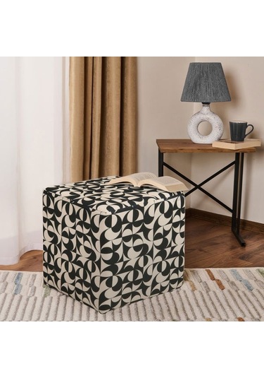 Just Home Elegant Puf - Siyah / Beyaz - 42x37x37 Cm Siyah / Beyaz