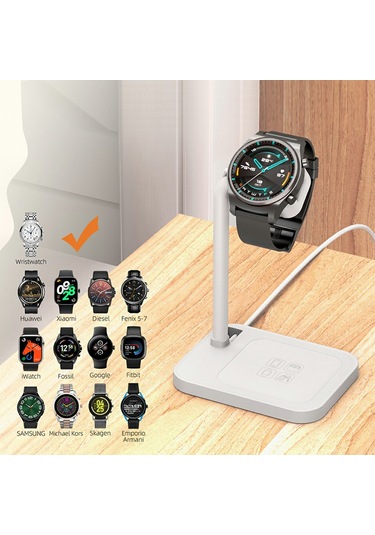 Aoduke Ajzj02s Google / Huawei / Garmin / Samsung Uyumlu Saat Şarj Cihazı Dock'u İçin Şarj Tabanı Standını İzle Beyaz