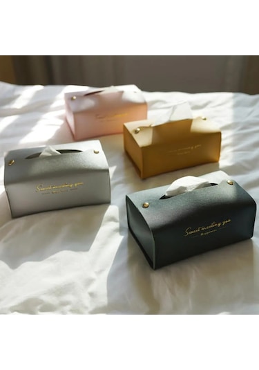 Sarı Doku Dispenseri Organizatör Peçete Kutusu Mükemmel İşçilik Su Geçirmez Suni Deri Dikdörtgen Vanity Ev Gereçleri